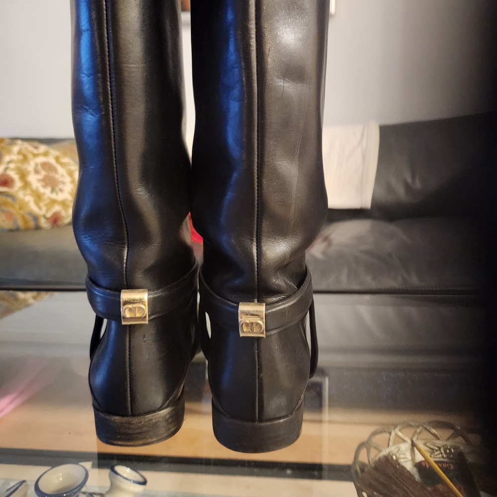 Dior Black Leather Winter Boots with Gold Accents